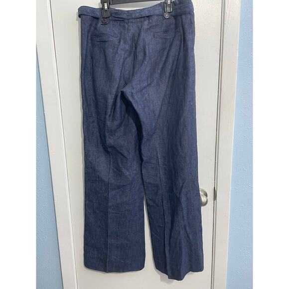 Lafayette 148 NY Linen Chambray Pants Size 6 High Rise Tie Belt Wide Leg Preppy - Picture 3 of 7